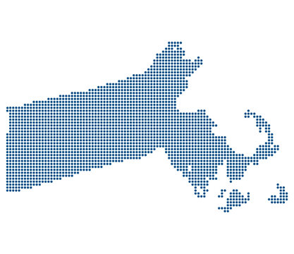 Massachusetts Blue Dotted Map: Kendall Square Life Sciences and Biotech Innovation Corridor. Massachusetts state dotted map.