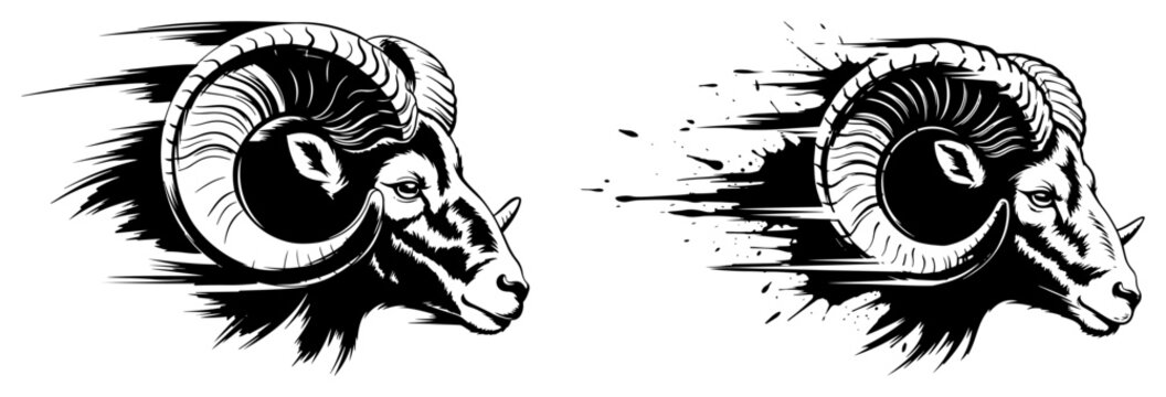 Aggressive ram head mascot with speed lines and grunge effects