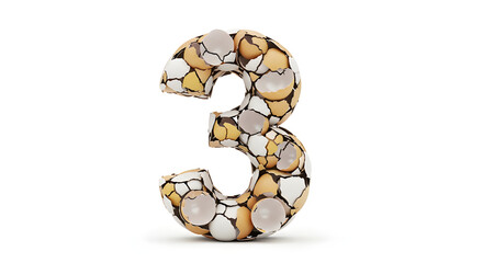 Obraz premium 3D Easter number three made of cracked eggshells