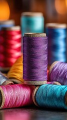 Colorful Threads Spools Stack with Vibrant Colors