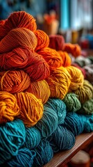 Vibrant Stacks of Colorful Yarn in Craft Studio