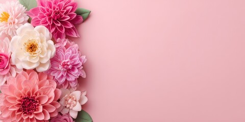 Colorful Floral Arrangement on Soft Pink Background