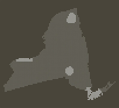 New York State Grey and White Dotted Map on Brown for Quantum Research Hub and Nuclear Energy Zones
