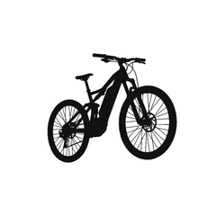 Fototapeta premium Silhouette of an Electric Mountain Bike: A sleek black silhouette of an electric mountain bike, showcasing its modern design and rugged features, perfect for adventure and outdoor exploration.