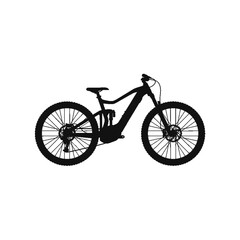 Fototapeta premium Silhouette of Modern Mountain Bike: A sleek black silhouette of a modern mountain bike, perfectly poised against a backdrop, embodies adventure and the thrill of off-road cycling.