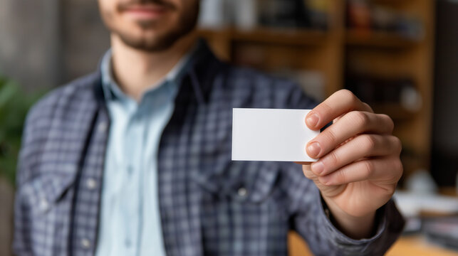 Hand showing blank fidelity card in crop view, person displaying empty loyalty or membership card closeup, customer retention tool with customizable space visible, marketing instru