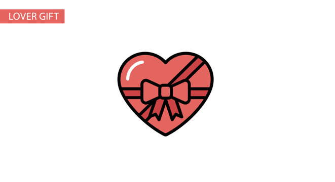Red Heart with Bow Illustration.