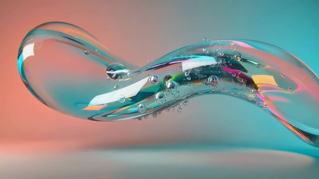 Abstract liquid glass sculpture with refraction and caustics floating in a pastel gradient background, soft cinematic lighting, clean minimal composition, timeless futuristic art.
