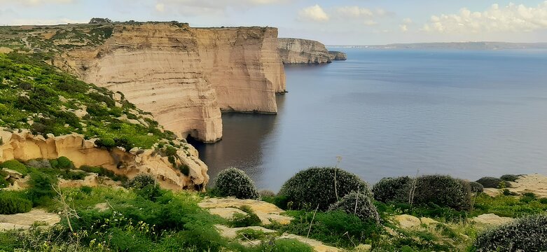 Scenic panoramic view of the massive Dingli Cliffs in Malta