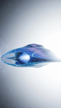 Futuristic Blue Alien Spaceship Flying Through Bright Starry Space