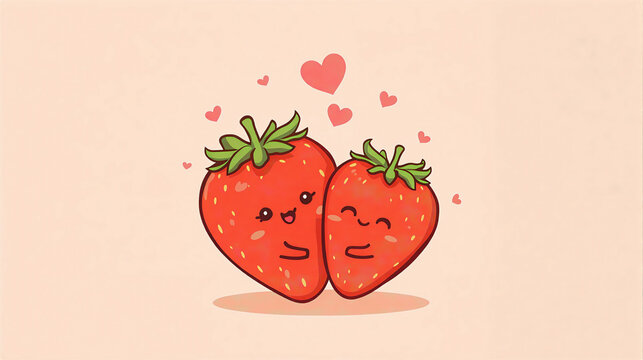 ouple lovely strawberries with cute face together