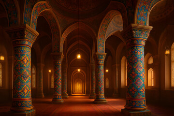 Obraz premium A majestic interior of an ancient building intricately decorated arches and columns
