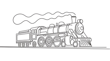 Line drawing of a classic steam locomotive with billowing smoke © MDMOGGEM