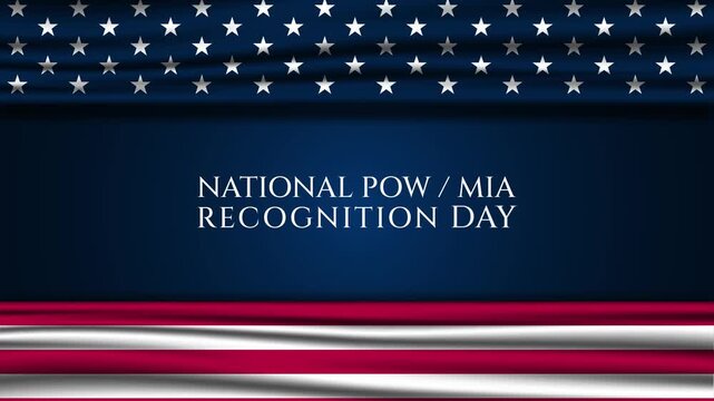 National POW MIA Recognition Day text animation with sliding American flag. Suitable for POW MIA poster , background , banner