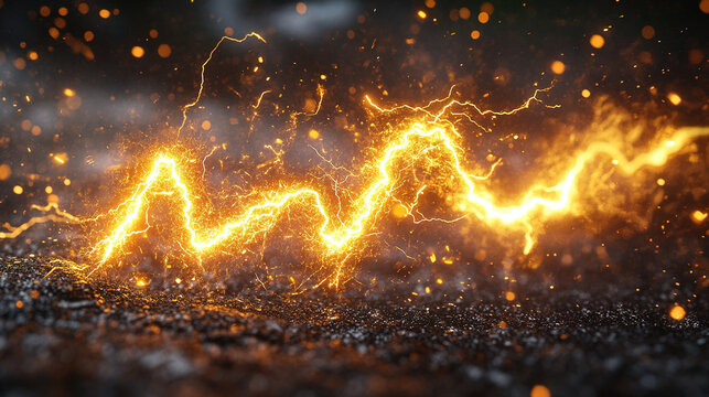 Close-up of a bright, jagged lightning bolt striking the ground.