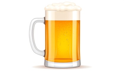 A tall, clear glass mug is filled with amber-colored liquid and topped with a fluffy, white head of foam