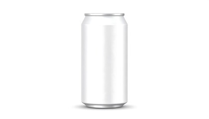 A tall, cylindrical aluminum can stands upright against a clean white background, casting a subtle shadow. The design is minimalist