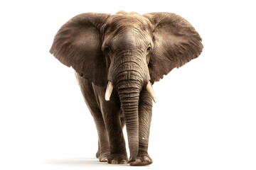 Obraz premium Majestic elephant walking on a plain against a bright background in a tranquil setting