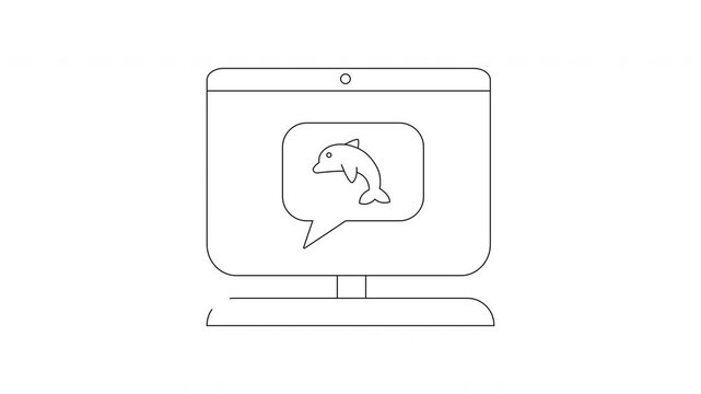 Dolphin Chatbot on Computer Screen - Line Art Animation.
