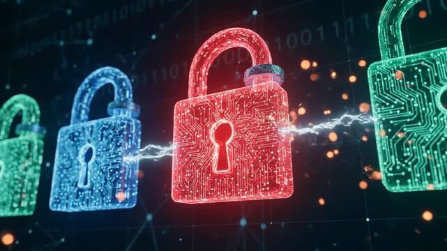Understanding cybersecurity with digital locks and data protection measures in a tech environment