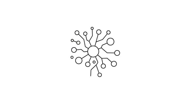 Intricate Circuit Board Network Node Connections Icon for Technology and Computing on an Isolated White Background