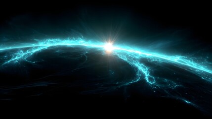 Obraz premium Grand turquoise plasma spark in front prominence of a dramatic cosmic scene