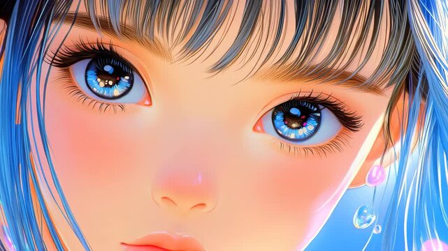 A Gaze into Wonder: Close-up on the radiant visage of a young girl, where stunning blue eyes sparkle with innocent curiosity, enhanced by a touch of artistic flair.