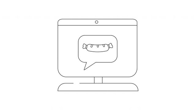 Sausage Chatbot on Computer Screen - Line Art Animation.