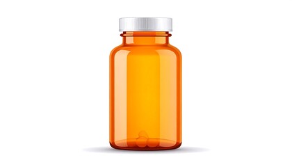 A tall, orange translucent prescription bottle with a white lid, casting a shadow on a white background. Pill remnants