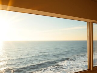 Golden light fractured across a tilted seascape, a sliver of sky in sharp focus ,  studio,  golden