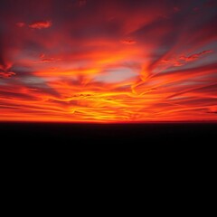 Fiery sky bleeds into horizon with vibrant orange and crimson hues, casting long shadows,  dusk,  crimson