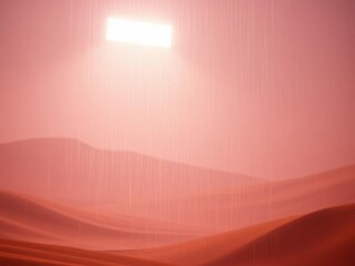 Cybernetic haze chokes muted amber dunes, a glitching vista where neon rain meets ancient dust,  dystopian,  neon