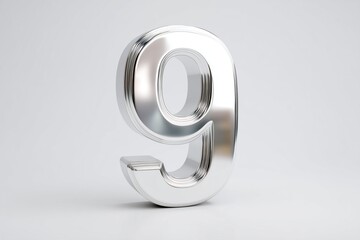Chrome Number Nine 3D Typography on Clean Background