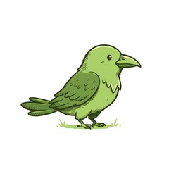 Obraz premium A cartoon green bird stands on grass