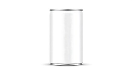 A tall, slim cylindrical aluminum can is depicted with a bright white, glossy finish. The top and bottom are metallic silver. It casts a shadow