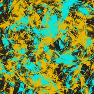 Blue and Gold Bubble Abstract Background on Black, Overlapping Glowing Spheres Pattern