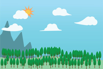 Pine forest landscape design with sunny weather.