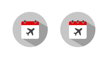 Obraz premium Flight schedule icon with long shadow. Airplane symbol in calendar. Travel planning date sign