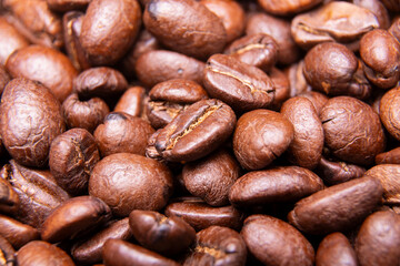 Close-up shot of roasted coffee beans
