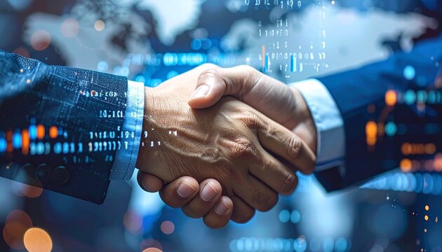 Business Handshake with Binary Code Overlay