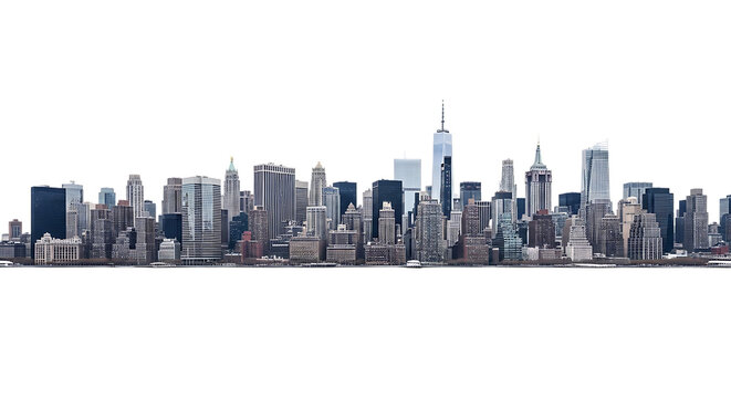 New York City Skyline with Skyscrapers and Rise Buildings isolated on a transparent background Manhattan