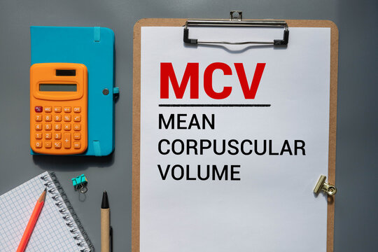 MCV - Mean Corpuscular Volume acronym, concept background.
