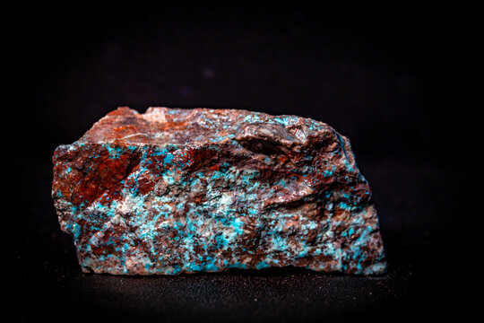 Arizona Copper Mineral Specimen featuring chrysocolla, malachite, shattuckite, azurite, cuprite, tenorite and miner tool props.