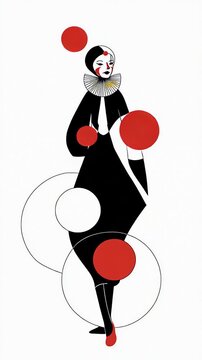 Abstract Pierrot Clown Juggling Red Balls Minimalist Illustration