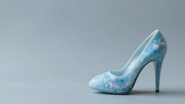 Sky-blue frozen smoke shoe with a mint-green cactus needle on the far right, featuring a powder-blue background and space.