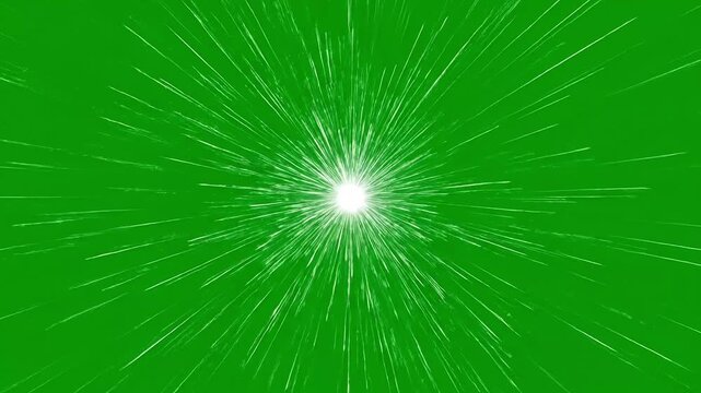 Bright white glowing light effect animation on green screen background with sparkling rays and vibrant motion graphic design elements