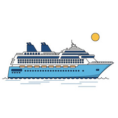 Obraz premium Blue cruise ship sailing on water under sun