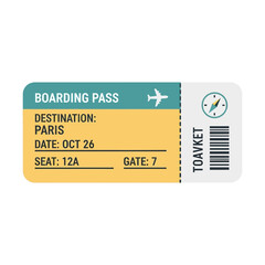 Obraz premium Boarding Pass to Paris, Travel Ticket with Airplane Icon and Compass