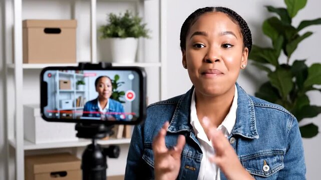 Woman filming tutorial on phone.