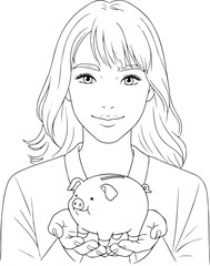 Woman Holding Piggy Bank Vector Illustration Savings Money Concept Flat Design